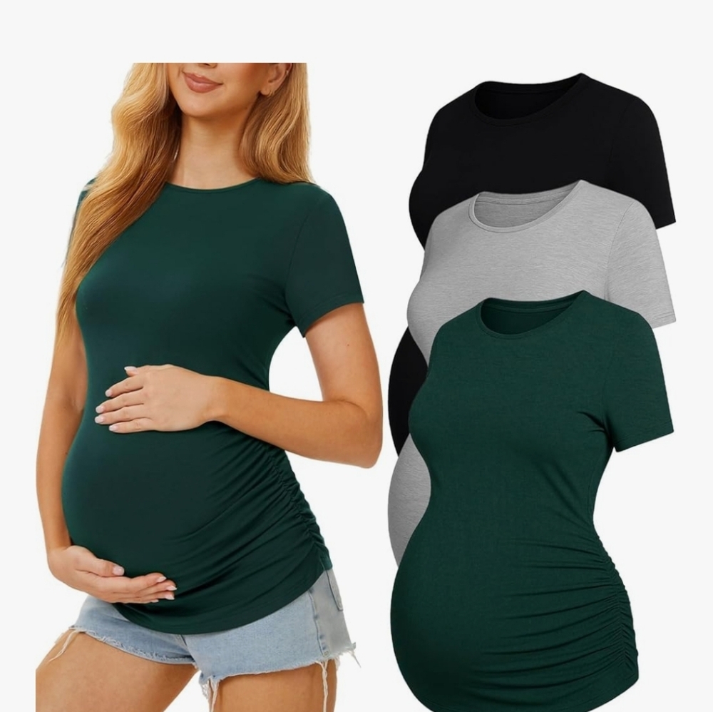 Maternity Short Sleeve Tops - Green, Black, Gray